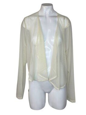 Sympli Long Sleeve Open Front Mesh Cardigan, Cream, One Size, Sheer